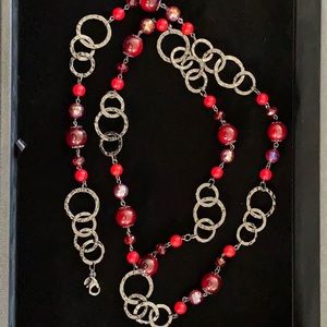 Red and Metallic necklace opera length
